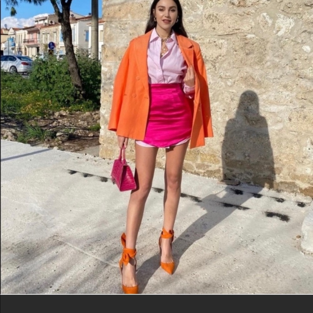 Zara Satin Pink Mini Skirt - L - BLOGGER FAVE